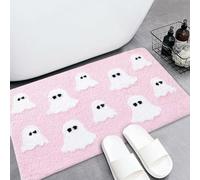 Alfombra de baño de fantasmas de Halloween, antideslizante, lavable, para decoración del hogar, baño, Halloween, decoración del hogar (rosa, 40 x 60 cm)