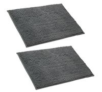 Alfombra de baño de felpilla antideslizante, antimoho, absorción de agua, gruesa, ultrasuave, esponjosa, duradera, lavable a máquina (gris oscuro, 70 x 45 cm, 2 unidades)