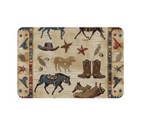 Alfombra de baño de franela supersuave de 40,6 x 60,9 cm, con diseño de caballos vaqueros marrones, estilo rústico occidental americano, antideslizante, absorbente para baño, cocina y dormitorio.