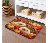Alfombra de baño de otoño con diseño de erizo, colorido patrón de hojas de otoño, absorbente, antideslizante, acogedora, de franela, lavable, para decoración de baño, inodoro, 20 x 32 pulgadas