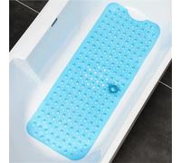 Alfombra de baño de PVC con dibujos animados, antideslizante, con copas de succión, suave masaje (azul claro)