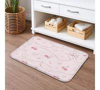 Alfombra de baño de secado rápido con diseño de cerezas en flor de cerezas, con bonitos corazones románticos, absorbente, antideslizante, alfombra de baño decorativa de franela lavable para baño