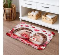 Alfombra de baño de secado rápido con diseño de erizo de San Valentín, romántica floral, absorbente, antideslizante, alfombra de baño lavable con temática de amor, para baño, inodoro, baño, decorativa