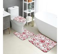 Alfombra de baño de secado rápido con diseño floral de pato, patrón de flores rojas vintage, absorbente, antideslizante, alfombra de baño decorativa de franela lavable para baño, inodoro, baño, juego