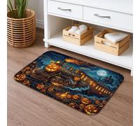 Alfombra de baño de tren, calabazas espeluznantes de Halloween, fantasma, Halloween, naranja, secado rápido, absorbente, para tocador, decoración de fregadero, 20 x 32 pulgadas