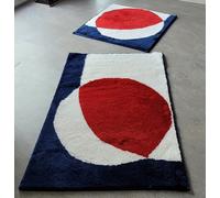 Alfombra De Baño Diseño Azul/Blanco/Rojo 65x110cm Gráfico