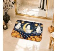 Alfombra de baño fantasma, diseño de calabazas de temporada, luna, Halloween, color negro, de secado rápido, absorbente, para tocador, decoración de fregadero, 16 x 24 pulgadas