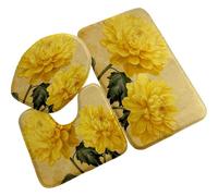 Alfombra de Baño Flor Amarilla Alfombra Baño Secado Rapido Antideslizante Set 3 Piezas Contorno en Forma de U y Tapa para Tapa Inodoro Bath Mat Decoración del Hogar 50x80 cm