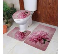 Alfombra de Baño Flor Rosa Oscura Alfombra Baño Secado Rapido Antideslizante Set 3 Piezas Contorno en Forma de U y Tapa para Tapa Inodoro Bath Mat Decoración del Hogar 50x80 cm