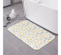 Alfombra de baño floral amarilla y gris fresca, tierra de diatomeas, súper absorbente, de secado rápido, antideslizante, de perfil bajo, alfombra de baño para ducha y fregadero, 16.0 x 24.0 in