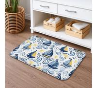 Alfombra de baño náutica de secado rápido, diseño de olas del océano azul, antideslizante, alfombra de baño lavable de franela costera de verano, para baño, inodoro, baño, 16 x 24 pulgadas