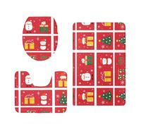 Alfombra de Baño Navidad Amarilla Roja Alfombra Baño Secado Rapido Antideslizante Set 3 Piezas Contorno en Forma de U y Tapa para Tapa Inodoro Bath Mat Decoración del Hogar 50x80 cm
