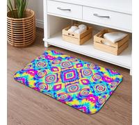 Alfombra de baño psicodélica, de secado rápido, absorbente y antideslizante, diseño geométrico colorido, de franela vibrante, lavable, para baño, inodoro, decoración de 20 x 32 pulgadas