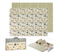 Alfombra de Bebé Impermeable Acolchada 1 cm Antideslizante Plegable 200x180 cm Reversible con Diseño Educativo para Gatear y Jugar, Incluye Bolsa Portátil para Llevar y Guardar (Animales/Marrón)