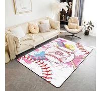 Alfombra de béisbol de 100 x 150 cm para dormitorio, bonita alfombra estética de goteo de helado, sala de estar, grafiti rosa pastel, deportes, bate de béisbol, alfombra que no se desprende, alfombra