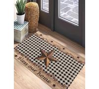 Alfombra De Bienvenida 40X60Cm, Tela Escocesa De Búfalo Negra Estilo Granja con Tablones Vintage De Western Star Alfombra Exterior Suave Alfombrilla De Ducha para Dormitorio Entrada Tienda