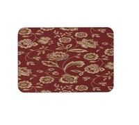 Alfombra De Bienvenida Flores Granate Dorada Flores Elegante Burdeos-Undy Antiguo Antideslizante Alfombra De Entrada Absorbentes Trampa De Tierra para Pasillo Casa Jardín 60X40Cm