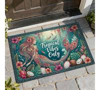 Alfombra de bienvenida para puerta, diseño de sirena, flores tropicales, de verano, color verde azulado, antideslizante, tramposo de suciedad, para decoración al aire última intervensión, para puerta