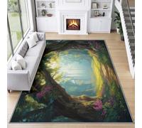 Alfombra de bosque natural para salón, 180 x 240 cm, luz solar, árbol viejo, flores silvestres, alfombra para dormitorio, alfombra de pelo corto, alfombra para habitación infantil, suave