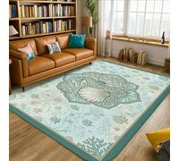 Alfombra de caballitos de mar, diseño de concha de coral náutica costera de verano, turquesa, antideslizante, alfombra rectangular para el hogar, sala de estar, dormitorio, pasillo, escritorio