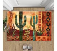 Alfombra de cactus, alfombra azteca grande, diseño de paisaje desierto, alfombra de dormitorio lavable, antideslizante, alfombra de pelo bajo, decoración del hogar, 160 x 230 cm