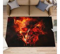 Alfombra de calavera de 140 x 200 pulgadas, alfombras de calavera en llamas para habitación de niñas, alfombras de terror para dormitorio, alfombra lavable para mesita de noche, comedor, cocina