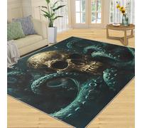 Alfombra de Calavera gótica de 180 x 240 cm, Grande, Lavable, terrorífica, Alfombra de Pulpo para Sala de Estar, moqueta Antideslizante para Dormitorio, mesita de Noche, Comedor, decoración