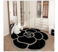 Alfombra de camelia floral vintage de 80 x 80 cm, alfombra con forma de flor para sala de estar, baño, entrada, color beige y negro, decoración del hogar, elegante alfombra de área