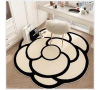 Alfombra de camelia floral vintage de 80 x 80 cm, alfombra con forma de flor para sala de estar, baño, entrada, elegante acento beige y negro para decoración del hogar