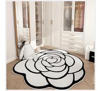 Alfombra de camelia floral vintage de 80 x 80 cm, alfombra con forma de flor para sala de estar, baño, entrada, color beige y negro, decoración del hogar, diseño suave y duradero