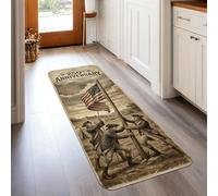 Alfombra de camino de bandera, diseño histórico de soldados patrióticos, tienda de campaña de aniversario, color rojo, esponja de pelo bajo, suave, rectangular, resistente a las manchas, para cocina