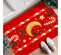 Alfombra de camino de bastón de caramelo, Navidad, festiva, luna, acebo, Navidad, rojo, antideslizante, rectangular, estampado, acentos, para cocina, entrada, mesita de noche, pasillo, decoración de 2