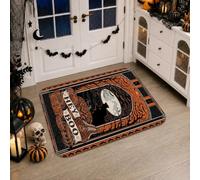 Alfombra de camino de bruja, diseño de luna espeluznante para Halloween, color negro, pelo bajo, borde de esponja, alfombra rectangular para cocina, baño, entrada, decoración de mesita de noche, 2 x 3