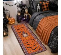 Alfombra de camino de bruja, diseño festivo de calabazas de luna, color naranja, de pelo bajo, resistente a la decoloración, estética para el hogar, cocina, entrada, baño, decoración de puerta, 2 x 5