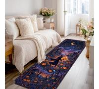Alfombra de camino de bruja, espeluznante, espeluznante, calabazas, Halloween, violeta, pelo bajo, borde de esponja, alfombra rectangular para cocina, entrada, baño, decoración de puerta, 2 x 8 pies