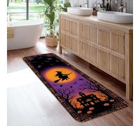 Alfombra de camino de bruja, espeluznante gótica y murciélagos de casa embrujada, Halloween, violeta, de pelo bajo, esponja, rectangular, ribete de borde, para cocina, baño, entrada, decoración de
