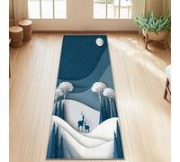 Alfombra de camino de ciervo, diseño de luna y árboles de invierno azul de pelo bajo, estética, rectangular, para cocina, baño, entrada, mesita de noche, decoración de 2 x 5 pies