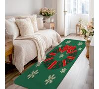Alfombra de camino de corona, lazo festivo de Navidad, copo de nieve, color verde, esponja de pelo bajo, alfombra con estampado rectangular para cocina, entrada, baño, decoración de puerta, 2 x 8 pies