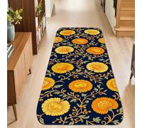 Alfombra de camino de flores, floral, tradicional, color amarillo, esponja de pelo bajo, para interior, rectangular, no se desprende para cocina, baño, entrada, decoración de mesita de noche, 2 x 5