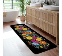 Alfombra de camino de flores, flores bohemias, margaritas, primavera, color negro, esponja de pelo bajo, alfombra rectangular con impresión para cocina, mesita de noche, entrada, pasillo, decoración