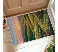 Alfombra de camino de la naturaleza, con flores escénicas, colinas, primavera, verde, pelo bajo, para interiores, no se desprende, para cocina, entrada, mesita de noche, lavandería, decoración de 2 x