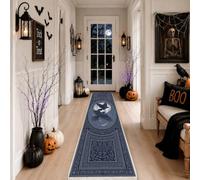 Alfombra de camino de luna, mística y elegante, diseño de calavera, para Halloween, color azul marino, antideslizante, resistente a la decoloración, estética para el hogar, cocina, lavandería, puerta