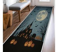 Alfombra de camino de luna, murciélagos espeluznantes de Halloween, casa encantada, de pelo bajo, color negro, alfombra para interiores, no se desprende, para cocina, entrada, lavandería, decoración