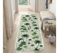 Alfombra de camino de palmeras, hojas naturales tropicales y vides, verde de verano, antideslizante, con ribete de borde para cocina, lavadero, puerta, entrada, decoración de 2 x 3 pies