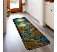 Alfombra de camino de remolino, diseño artístico de árbol de sol, verano, azul, antideslizante, para interiores, no se desprende, para cocina, entrada, baño, decoración de puerta, 2 x 5 pies