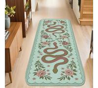 Alfombra de camino de serpiente, bohemia, clásico, con hojas de primavera, verde menta, esponja de pelo bajo, rectangular, estética, para el hogar, cocina, lavadero, puerta, entrada, decoración de 2 x