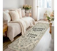 Alfombra de camino floral, clásico, elegante, con texto en color beige, antideslizante, suave, rectangular, resistente a las manchas, para cocina, puerta, entrada, mesita de noche, decoración de 2 x 8