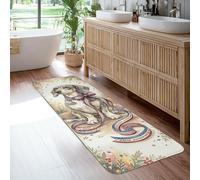 Alfombra de camino para perro, diseño clásico de flores, color crema de pelo bajo, borde de esponja para el hogar, alfombra rectangular para cocina, entrada, mesita de noche, decoración de lavandería