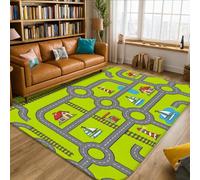 Alfombra de carretera con diseño de dibujos animados juguetones para casa de barco, color verde, antideslizante, para interiores, no se desprenden, para sala de estar, dormitorio, debajo de la mesa