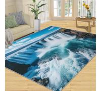 Alfombra de Cascada, alfombras Lavables Antideslizantes Blue River Waterfall, Cielo Azul y Nubes Blancas, Paisaje Natural de la Cordillera Mountain Apply To Room Bedroom (70x120cm)